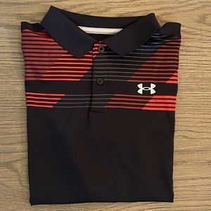 Under Armour, Youth Large, red/black golf polo.